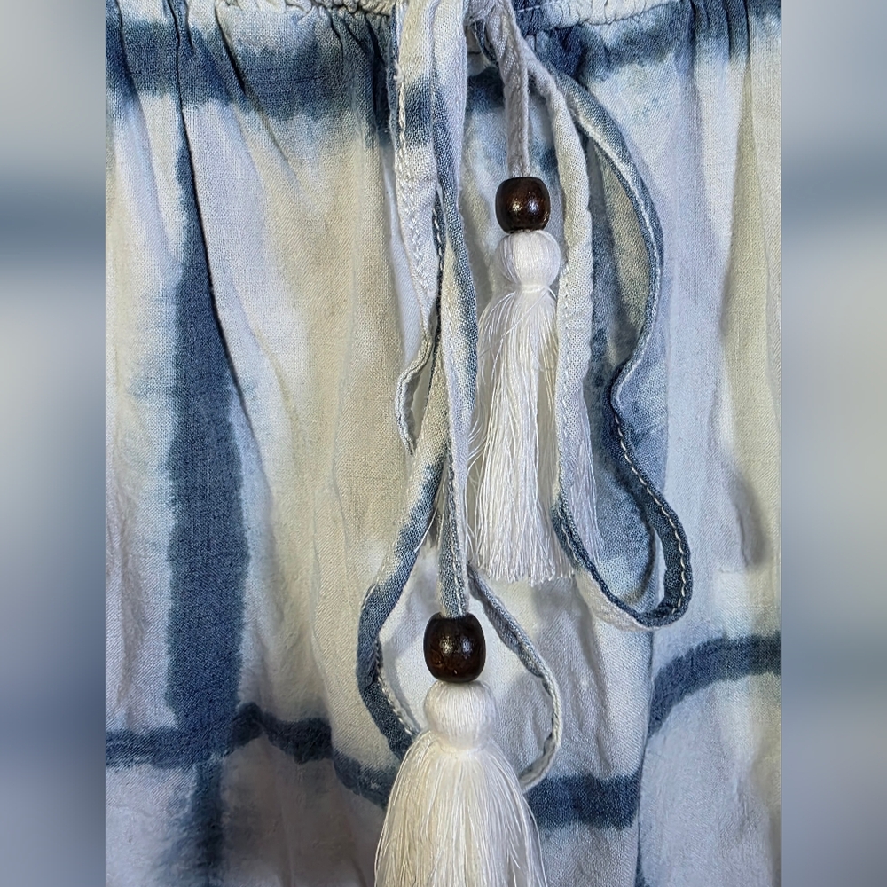 Pilcro Anthropologie Blue Tie Dye Skirt Boho Smocked Tassel Ruffle XL - Picture 5 of 8